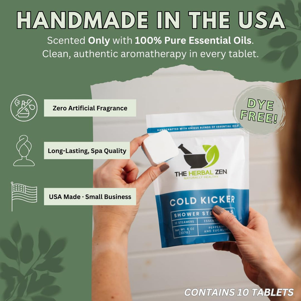 The Herbal Zen Cold Kicker natural essentials image conveys pure aromatherapy oils.