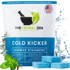 The Herbal Zen Cold Kicker shower-steamer pack on display for easy gifting and sinus-friendly refresh.