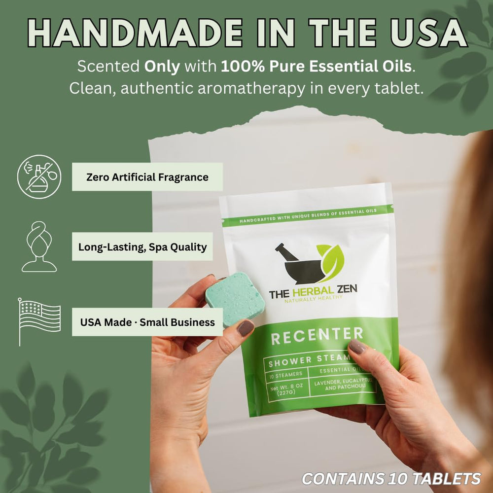 The Herbal Zen Recenter patchouli note adds warm, grounding scents