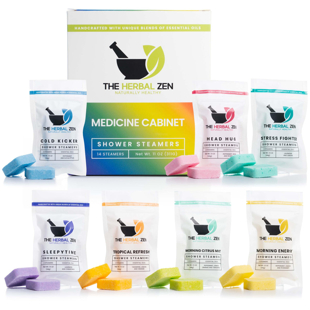 The Herbal Zen Shower Steamers Variety Pack cover offers an at home spa moment.