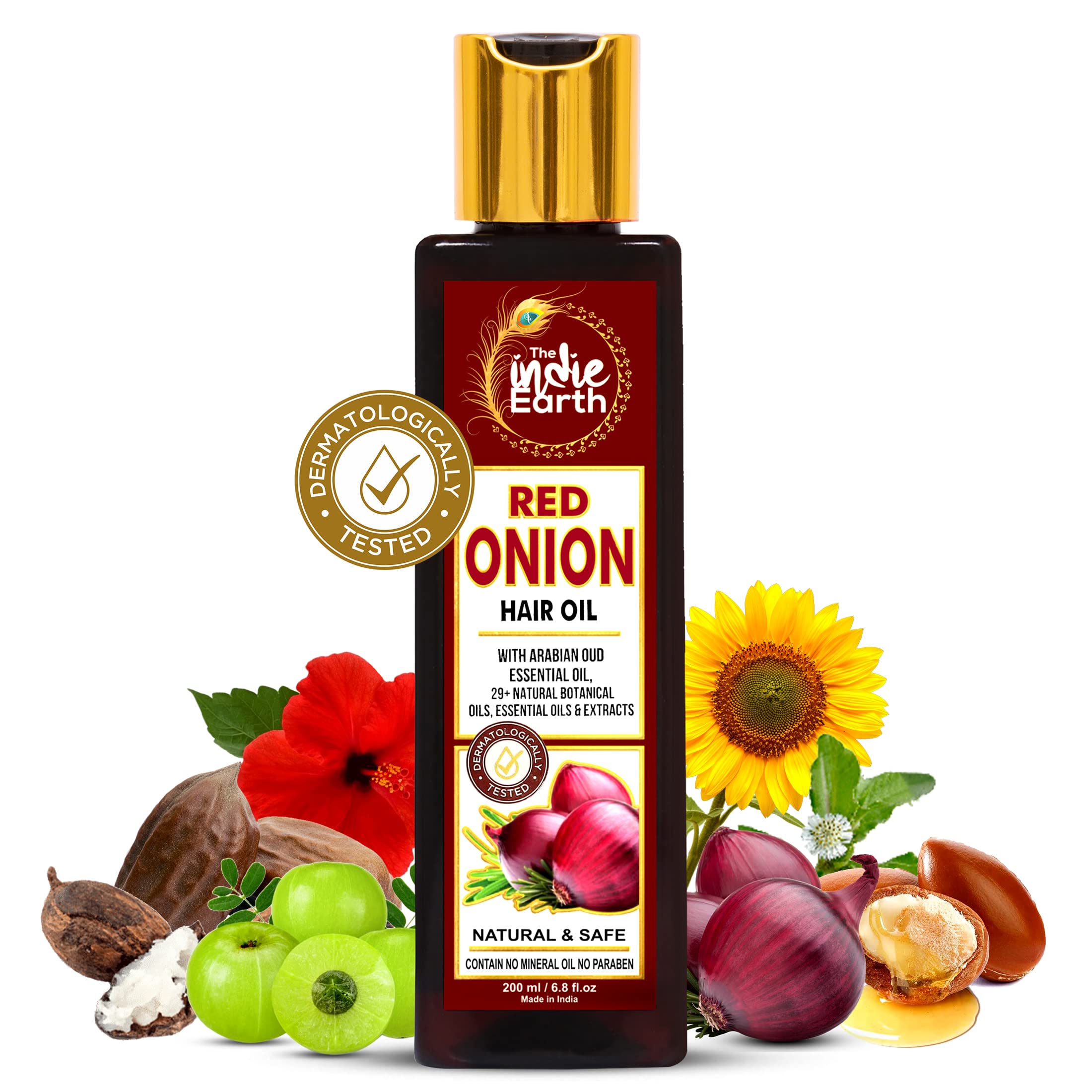 The Indie Earth Red Onion Oil bottle pour for easy scalp nourishment