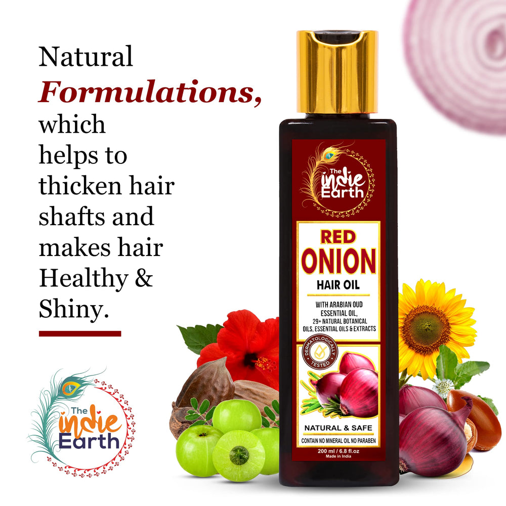 The Indie Earth Red Onion Oil on hair strand glow indicates strength
