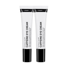 The INKEY List Caffeine Eye Cream Duo pack shot promotes refreshed under-eye appearance for makeup days.