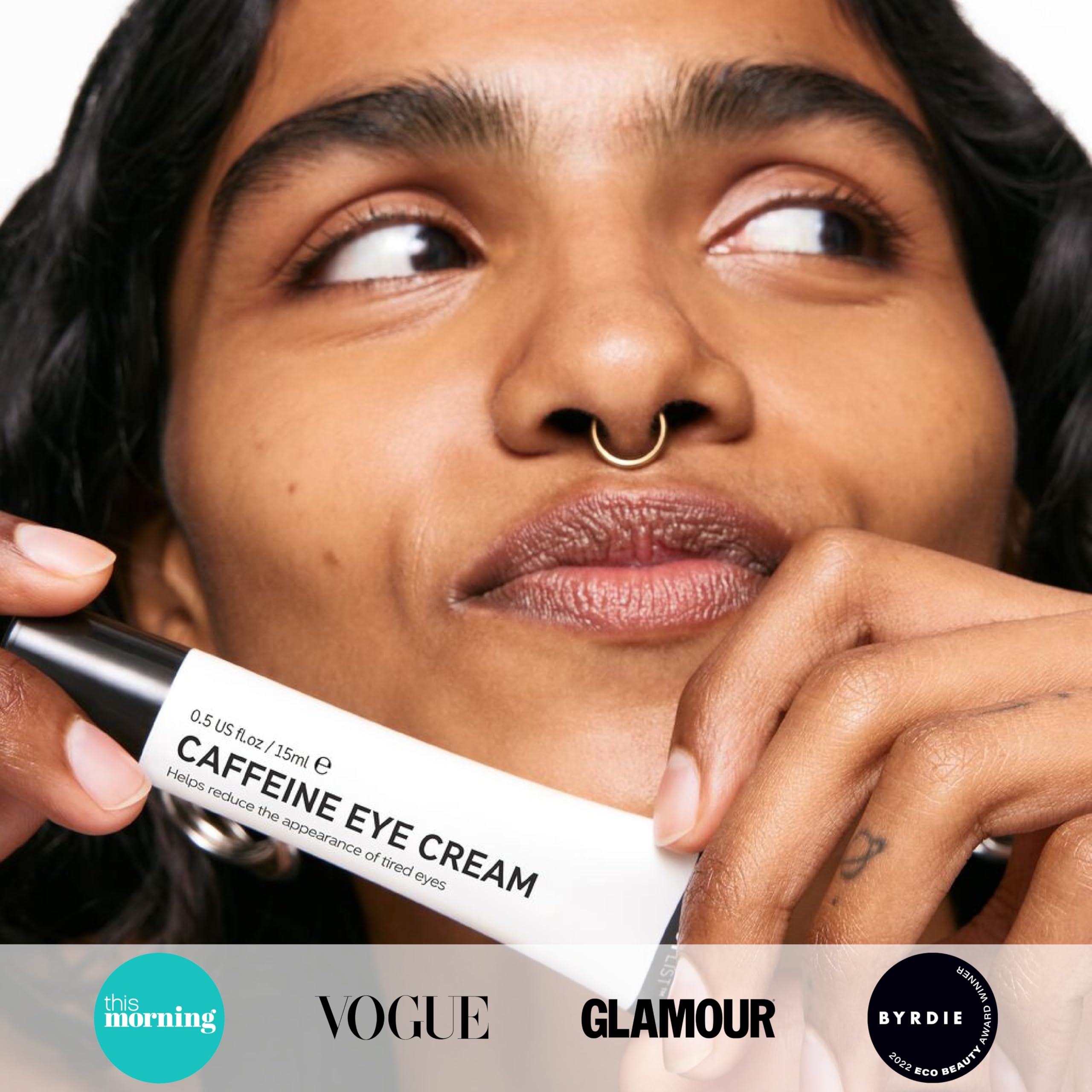 The INKEY List Caffeine Eye Cream Duo travel-size shot demonstrates on-the-go care.