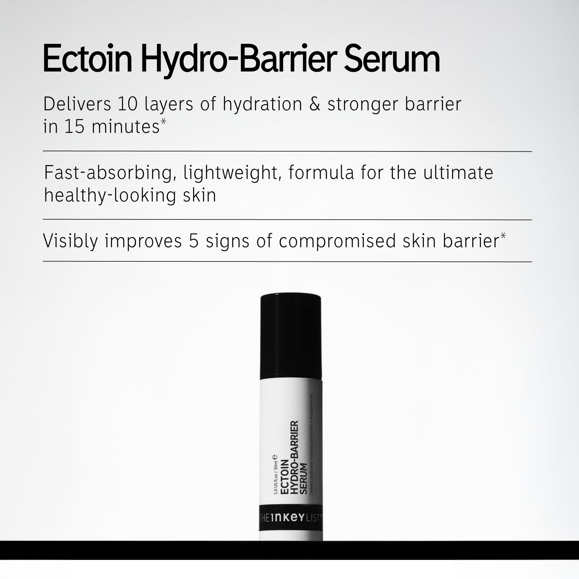 The INKEY List Ectoin Hydro-Barrier Serum milky texture glides across skin for instant comfort.