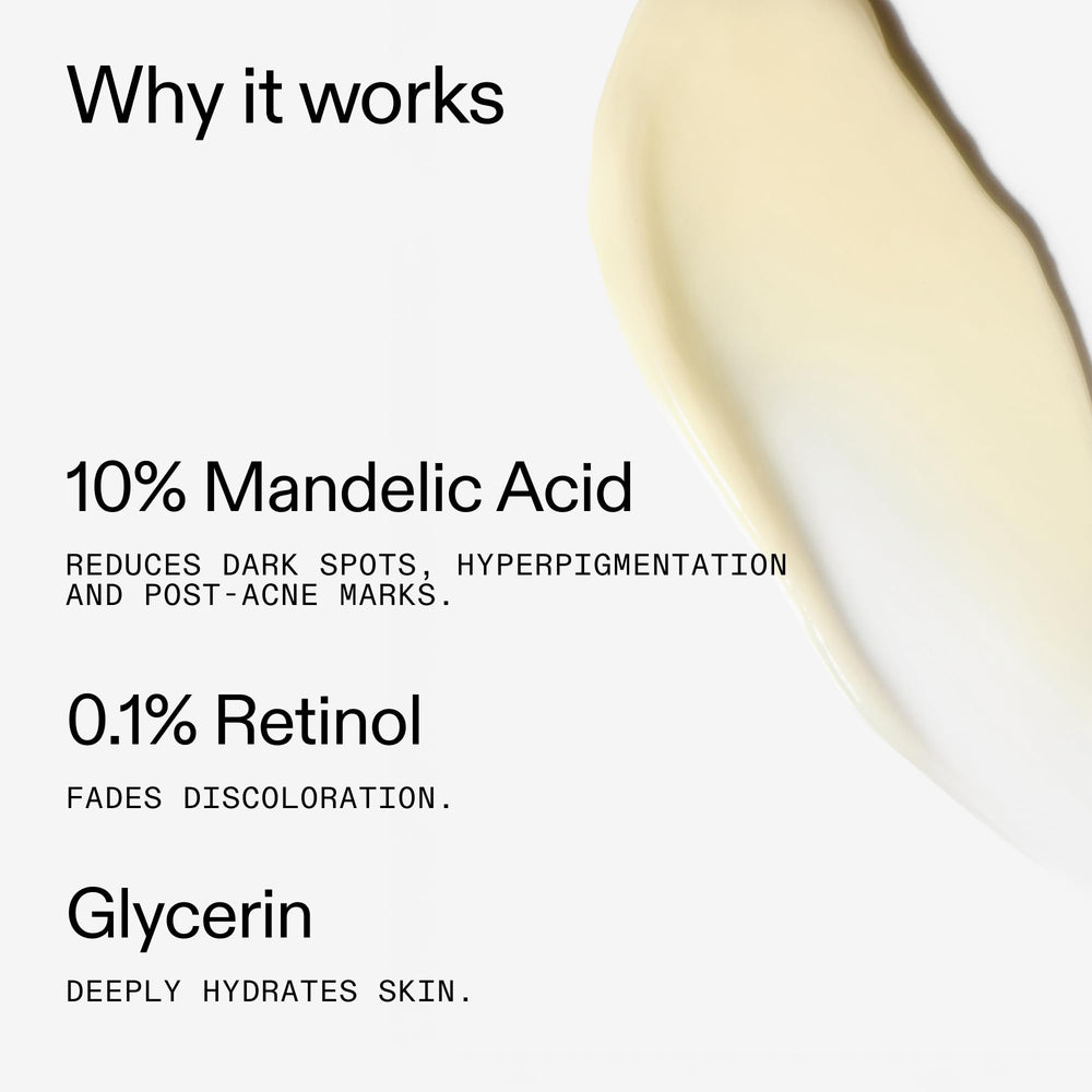 Close-up of formula ingredients powering hydration and renewal in The INKEY List Mandelic Acid Treatment