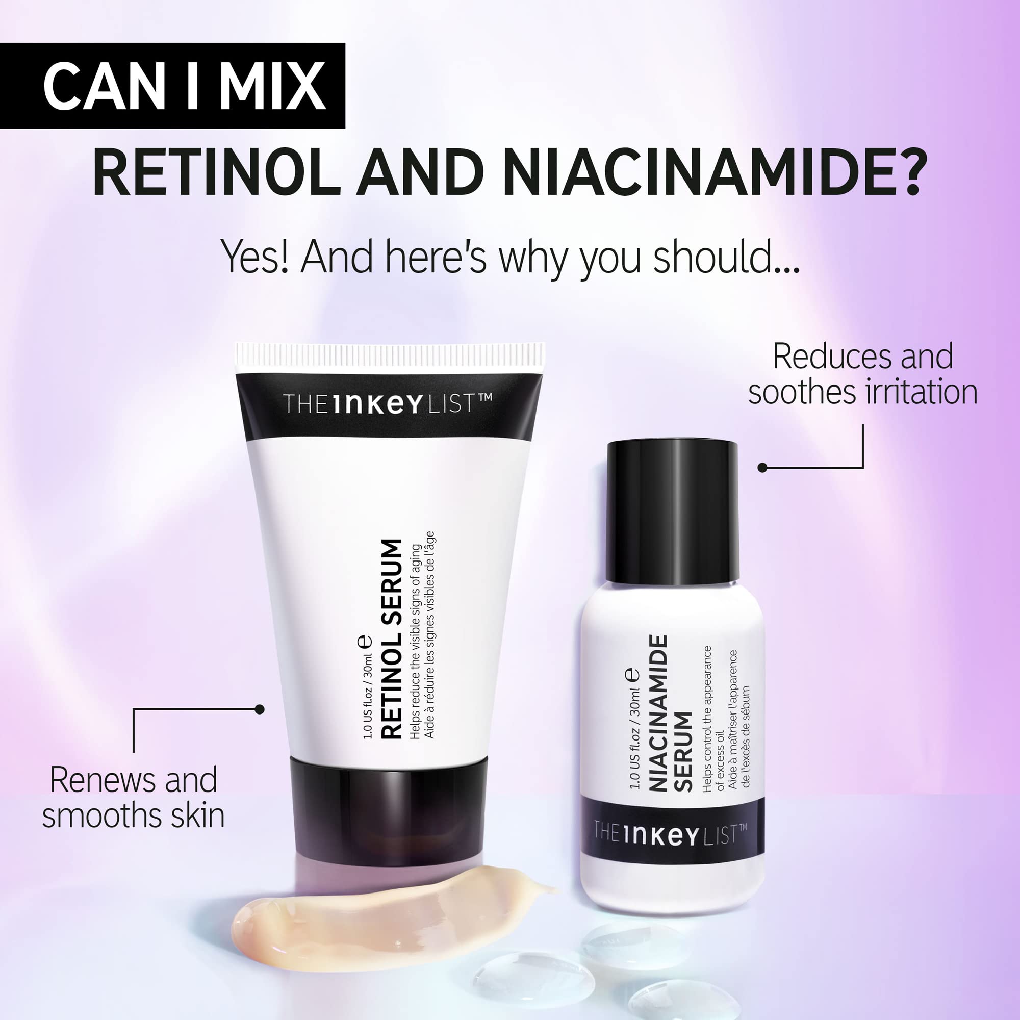 The INKEY List Niacinamide Serum texture swirl showing lightweight application.