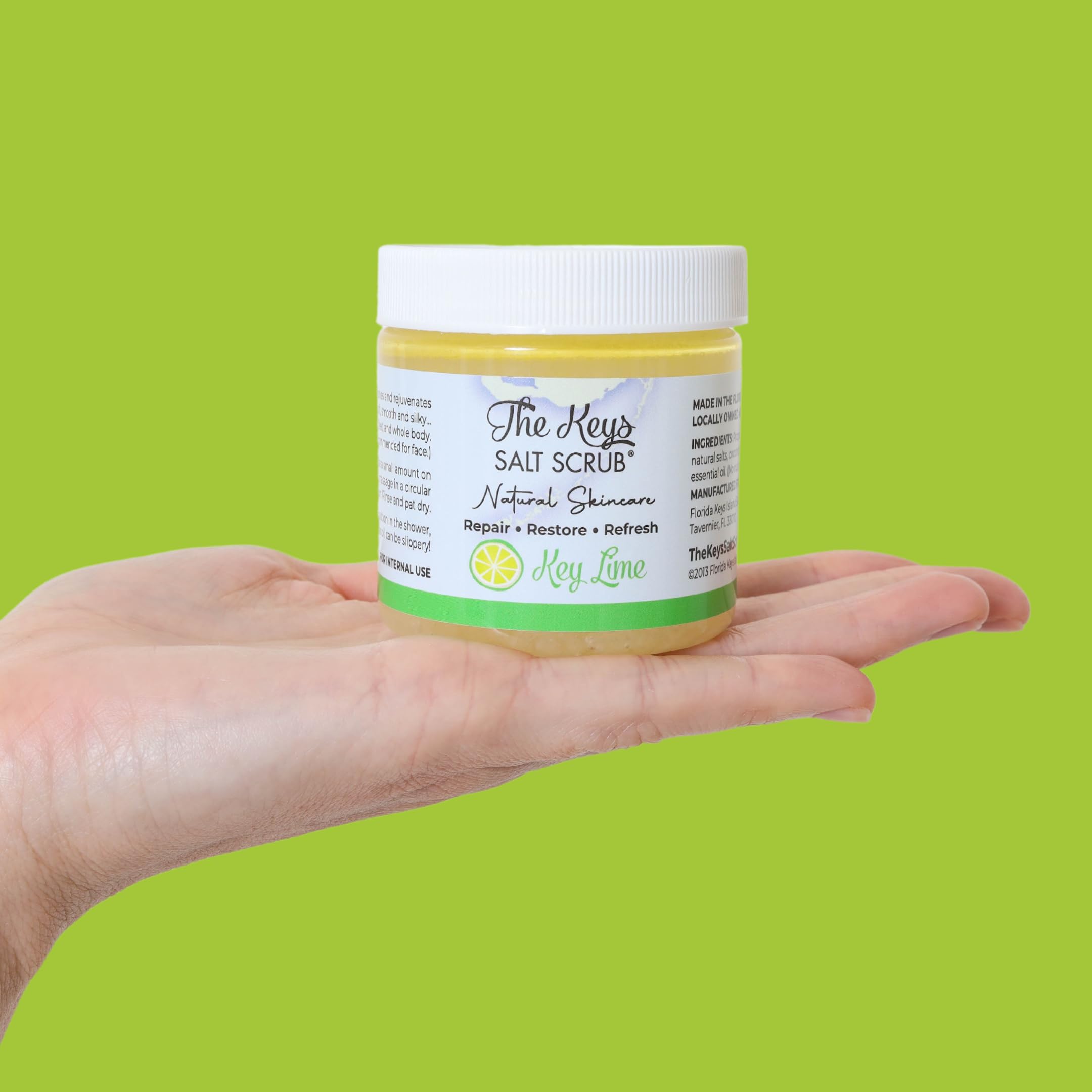The Keys Salt Scrub natural ingredients emphasize essential oils and aromatherapy benefits