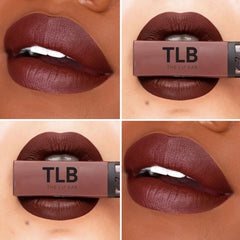 The Lip Bar Nonstop Low Key swatch demonstrates high-pigment color on lips.
