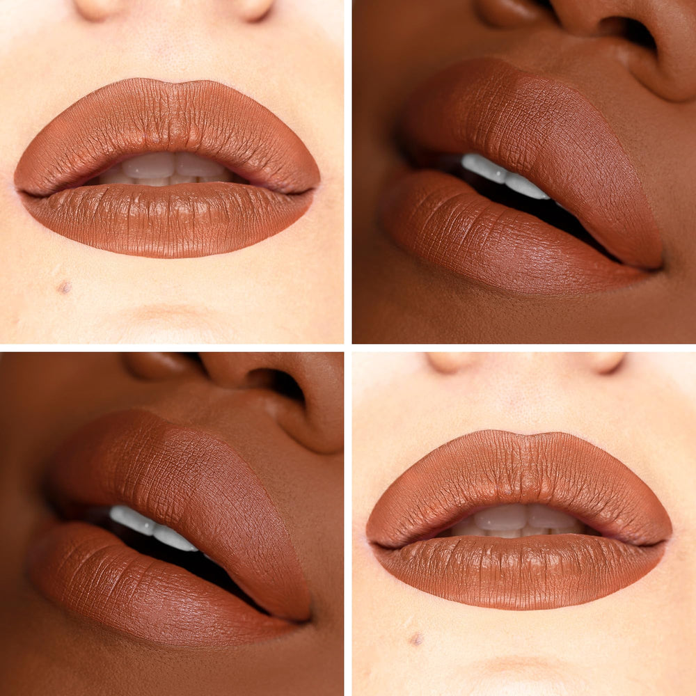 Texture close-up captures satin-to-matte transition with long-wear pigment.