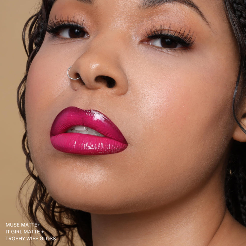 The Lip Bar ombre lip look shows color depth with layered shades.