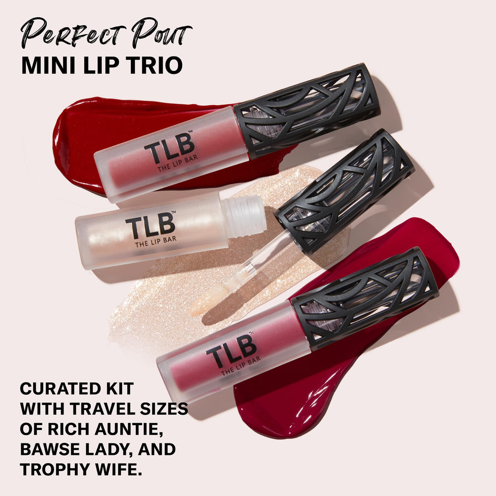 The Lip Bar Perfect Pout Mini Lip Trio kit, travel-sized for easy on-the-go color.
