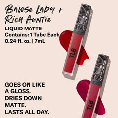 The Lip Bar Rich Auntie liquid matte swatch delivers deep berry pigment.