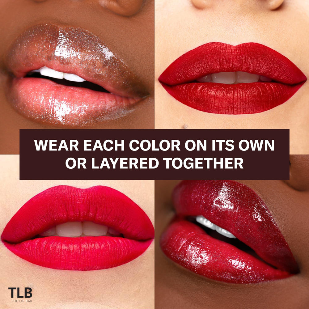 The Lip Bar Rich Auntie swatch on lips for deep berry evening look.
