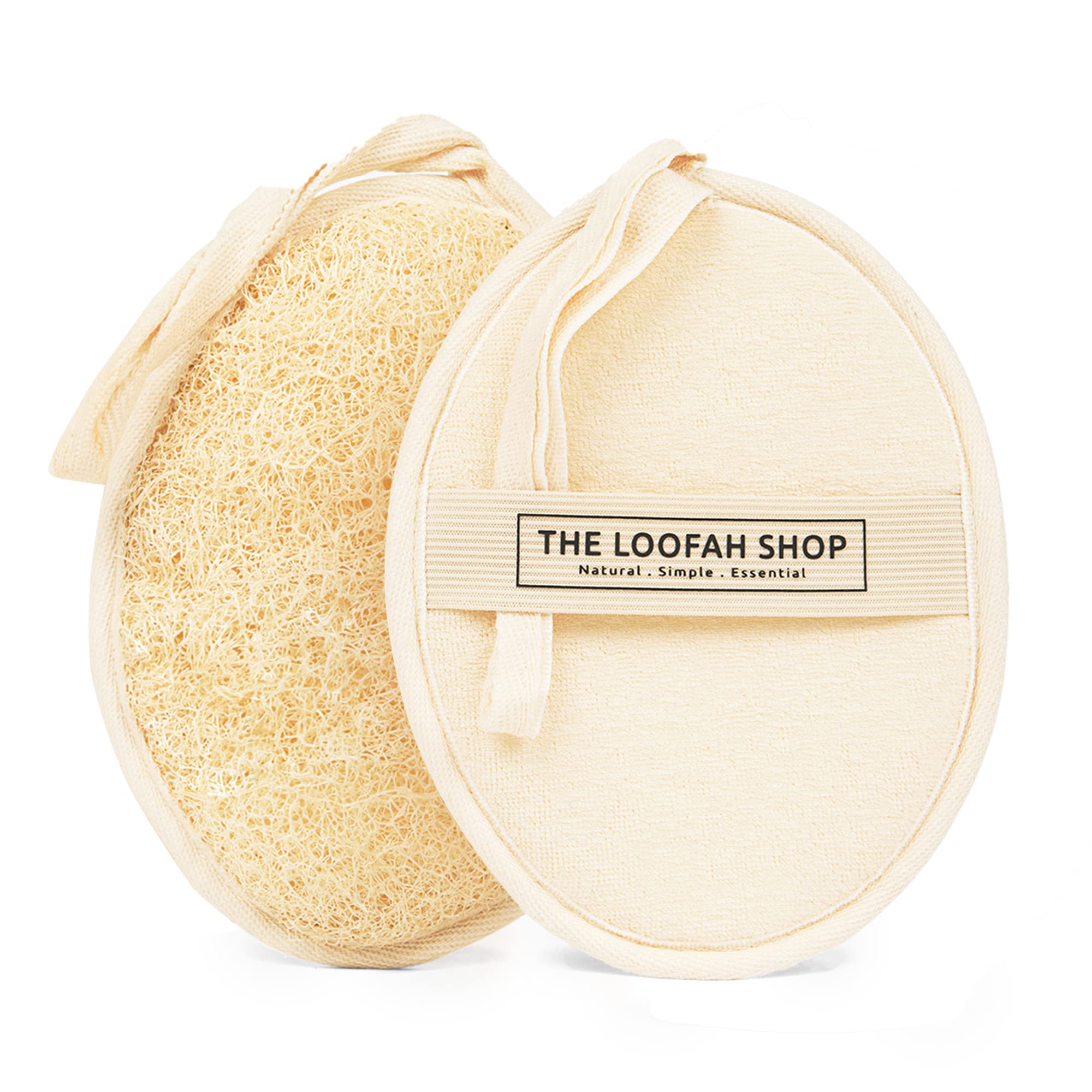 The Loofah Shop bath loofah sponge in XL 7x5 size for deep cleansing and exfoliation.