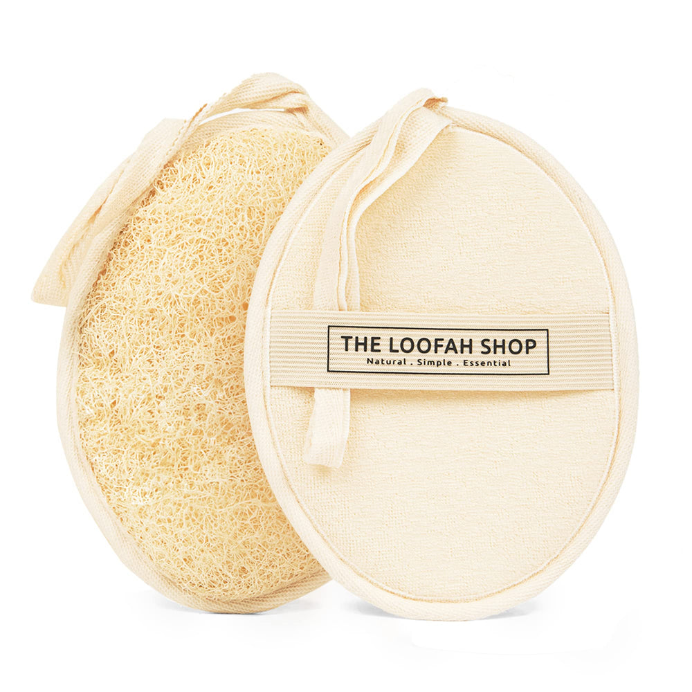 The Loofah Shop bath loofah sponge in XL 7x5 size for deep cleansing and exfoliation.