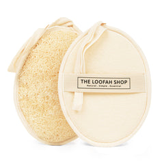 The Loofah Shop bath loofah sponge in XL 7x5 size for deep cleansing and exfoliation.
