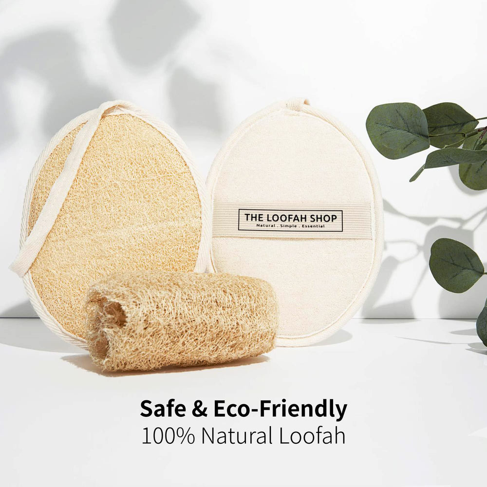 Elastic strap on The Loofah Shop loofah keeps it secure during use.