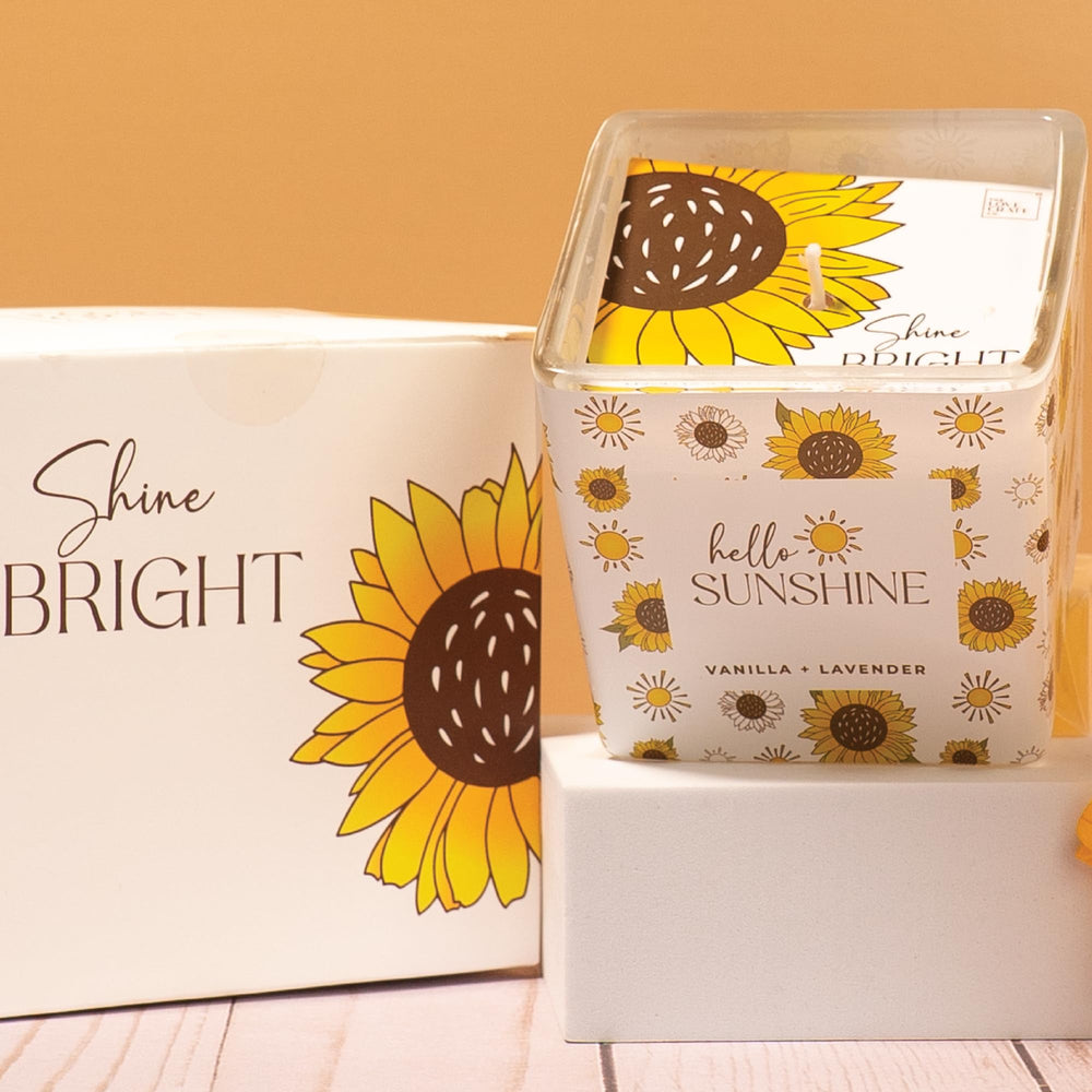 The Love Crate Co lavender candle provides a soothing mood for winding down