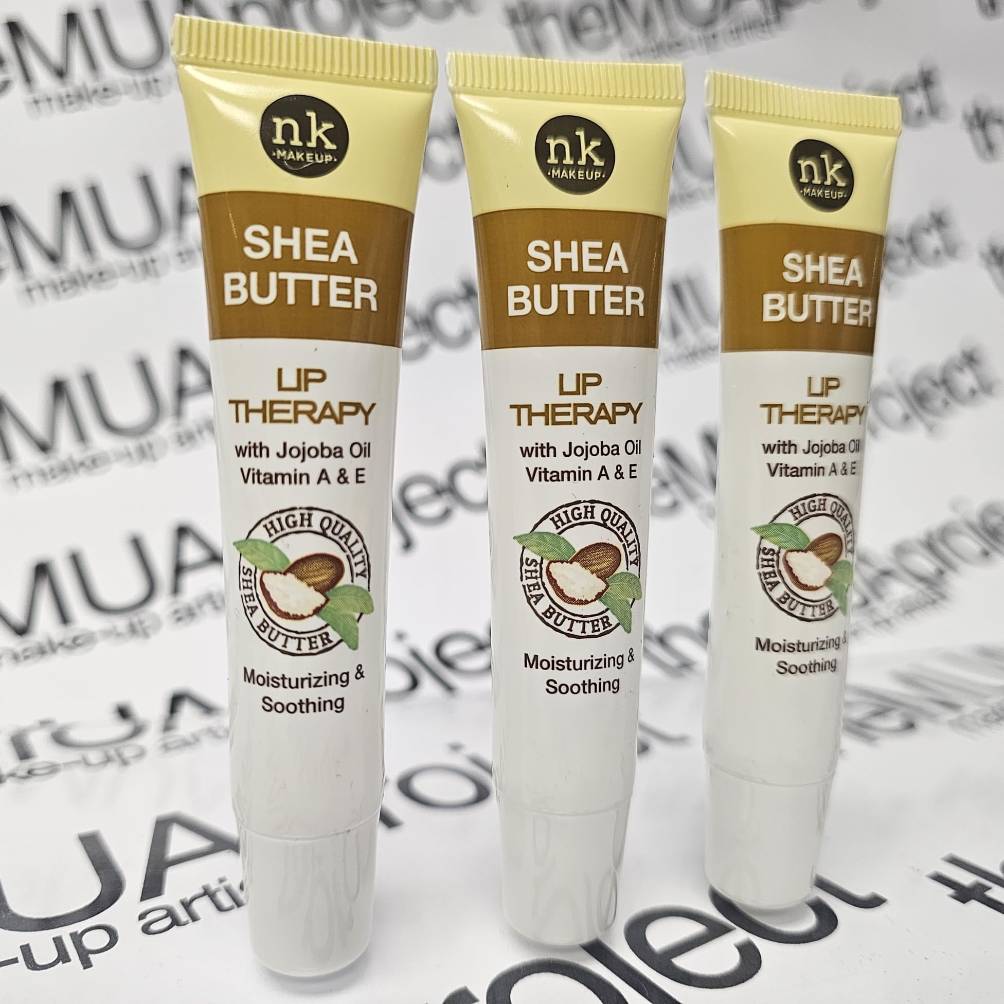 The Make-Up Artist Project Shea Butter Lip Therapy 3-pack front view highlights moisturizing lip care for dry lips.