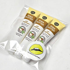 The Make-Up Artist Project Shea Butter Lip Therapy ingredients visual shows vitamin A and E nourishment.
