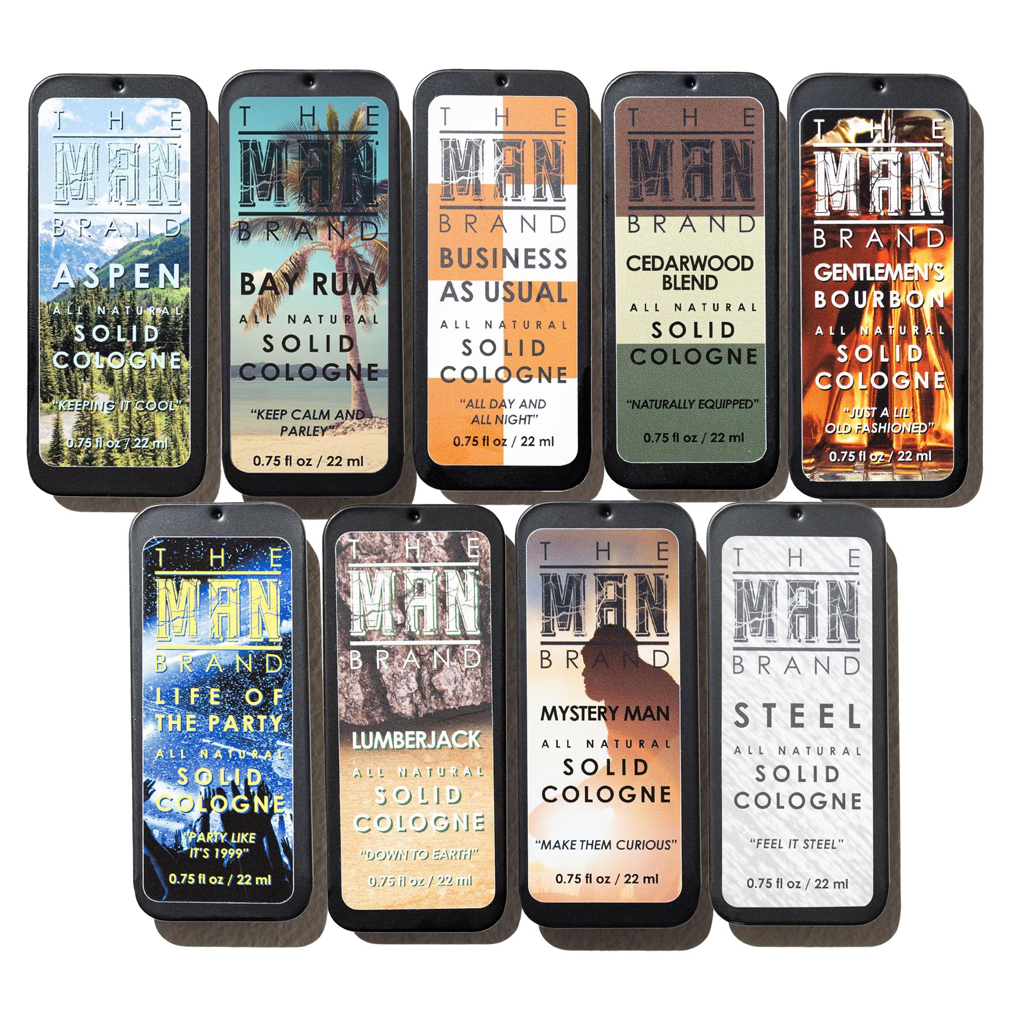 The Man Brand Aspen solid cologne sampler for all-day scent and subtle confidence boost
