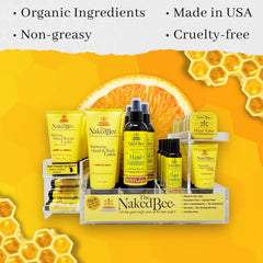 Ingredients label shows honey and hyaluronic acid as key nourishing actives.