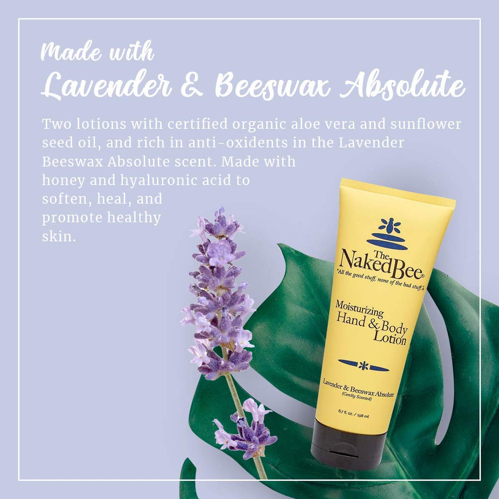 The Naked Bee ingredients closeup highlights lavender and honey for natural nourishment.