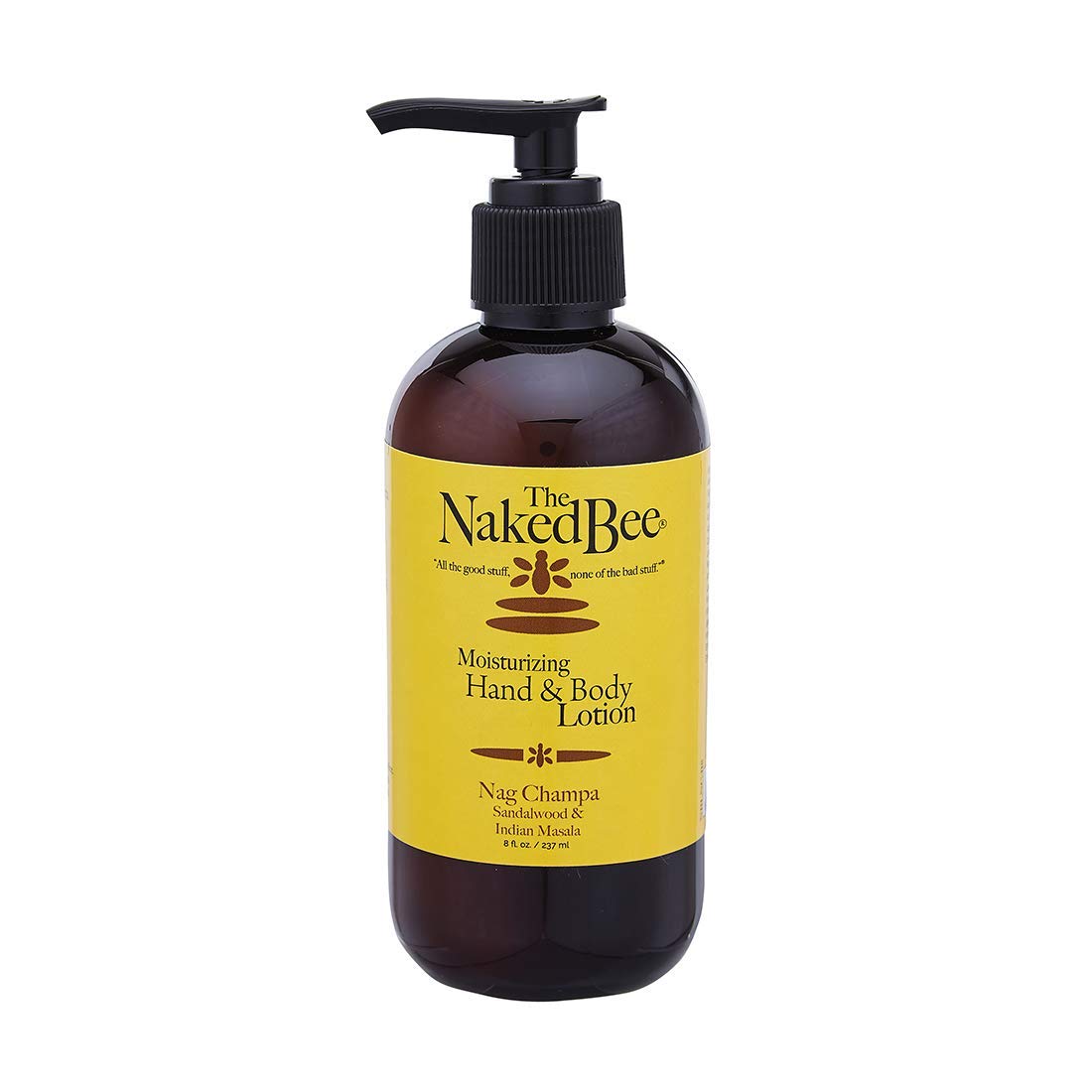 The Naked Bee Nag Champa Body Lotion bottle highlights daily moisture and a soothing scent.