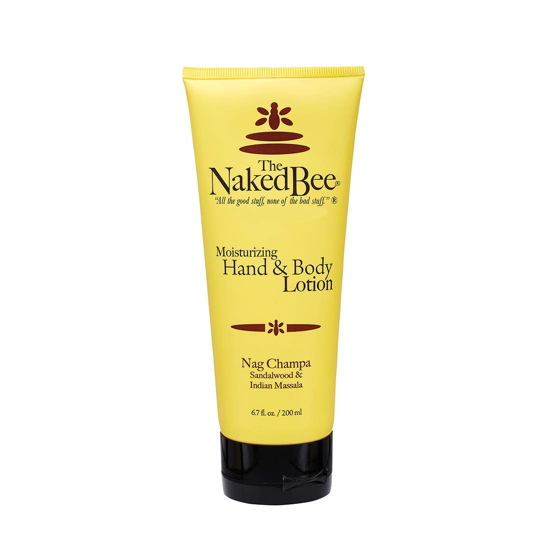 The Naked Bee Nag Champa lotion pump highlights daily hydration and calming aroma