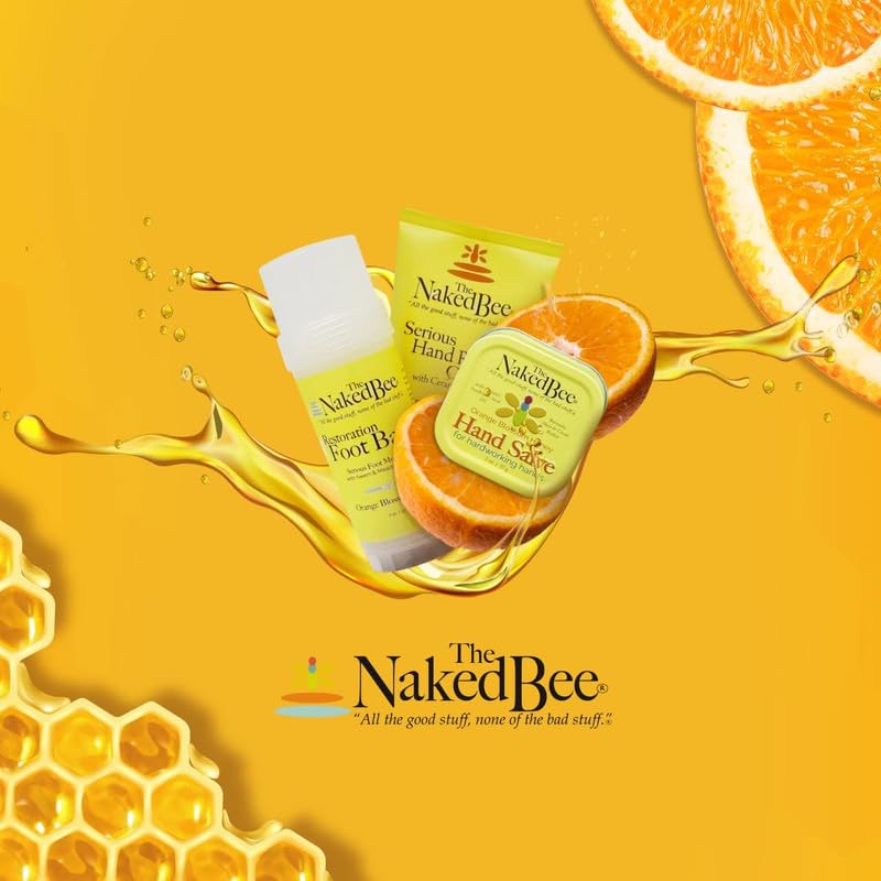 The Naked Bee natural ingredients display - organic olive oil, beeswax, soybean oil, honey.