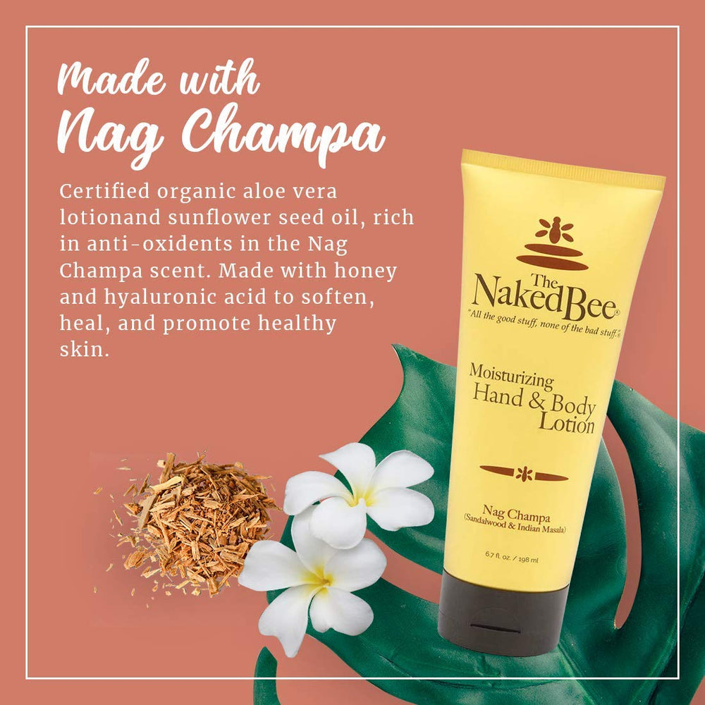 The Naked Bee nourishing body lotion texture close-up shows smooth application
