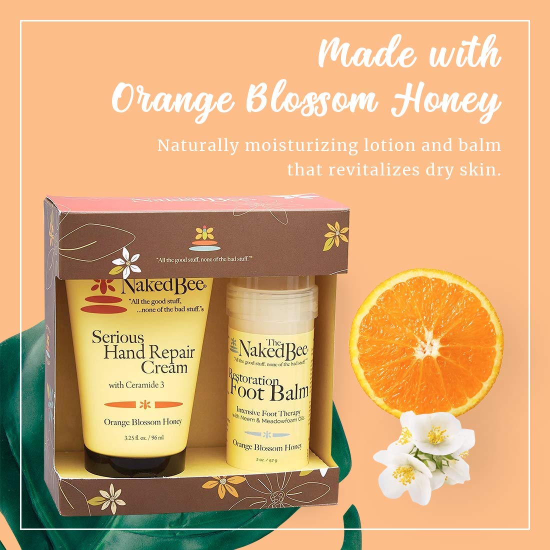 The Naked Bee Orange Blossom Honey Foot Balm roller softens calloused feet.