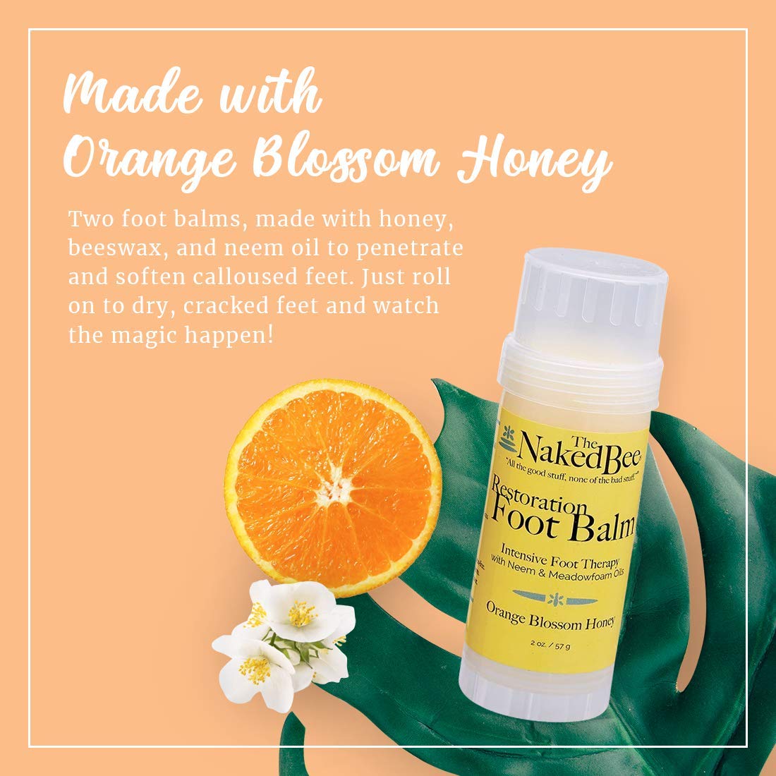 The Naked Bee orange-blossom-honey foot balm texture close-up highlights the rich formula.