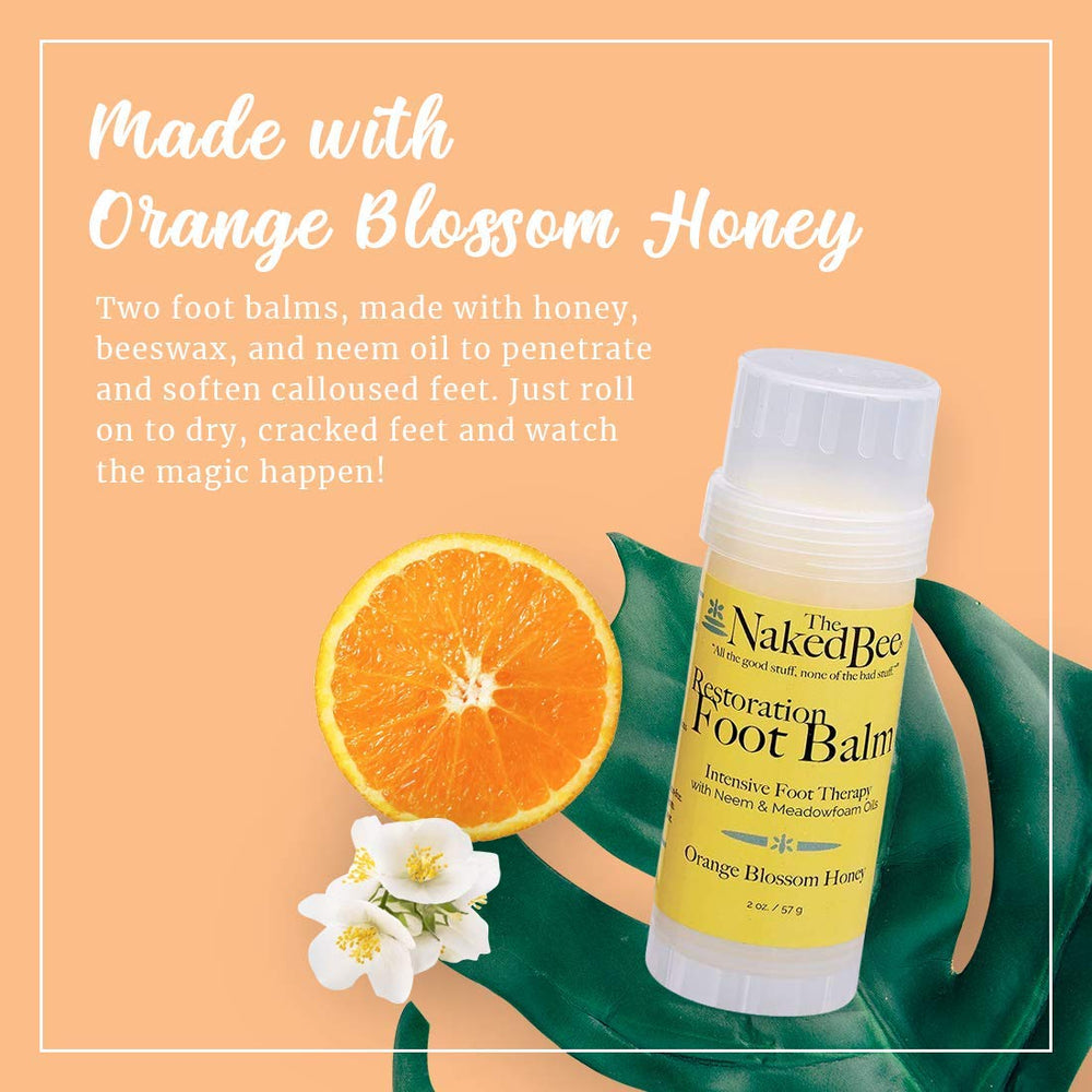 The Naked Bee orange-blossom-honey foot balm texture close-up highlights the rich formula.