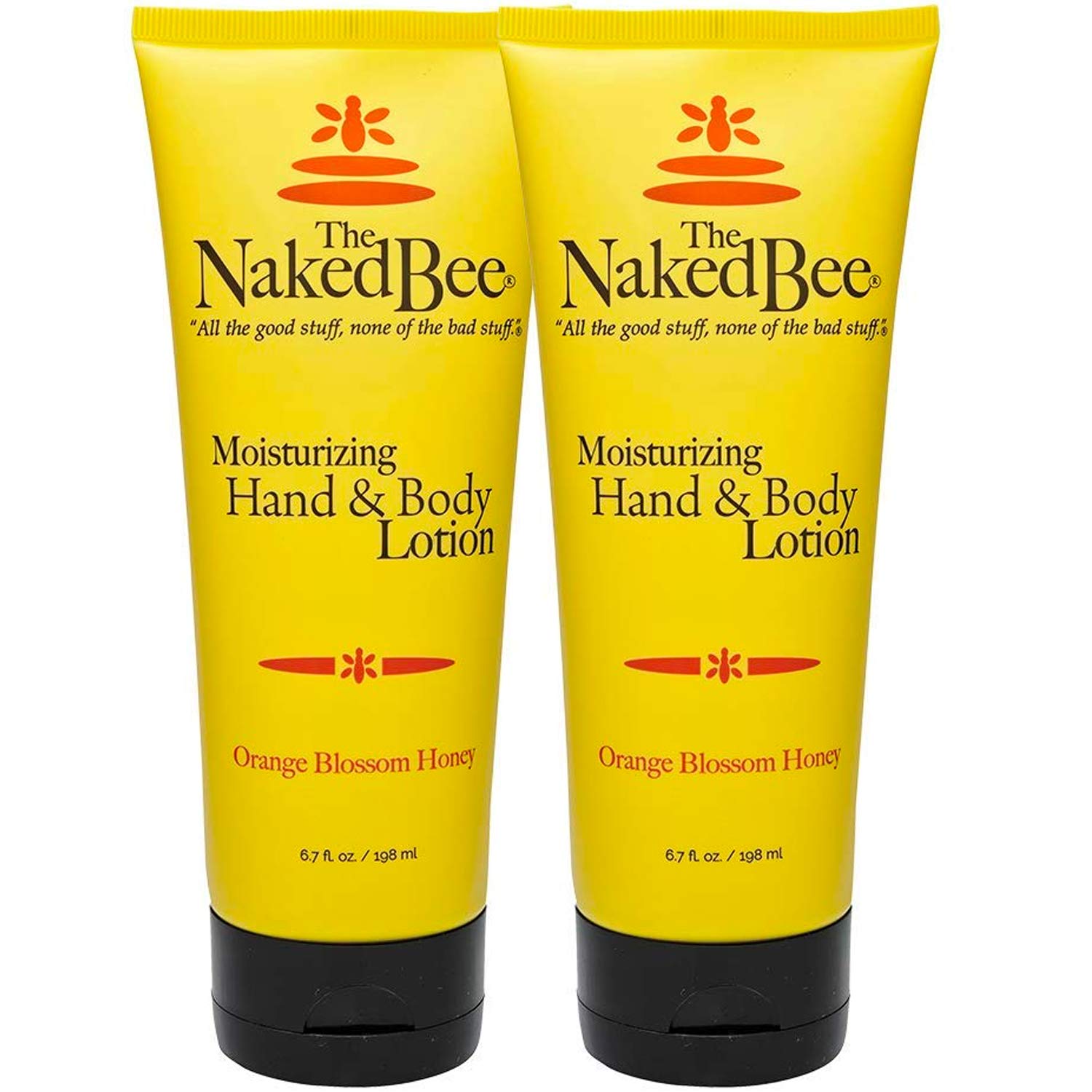 The Naked Bee Orange Blossom Honey hand and body lotion two-pack front view softens dry skin.