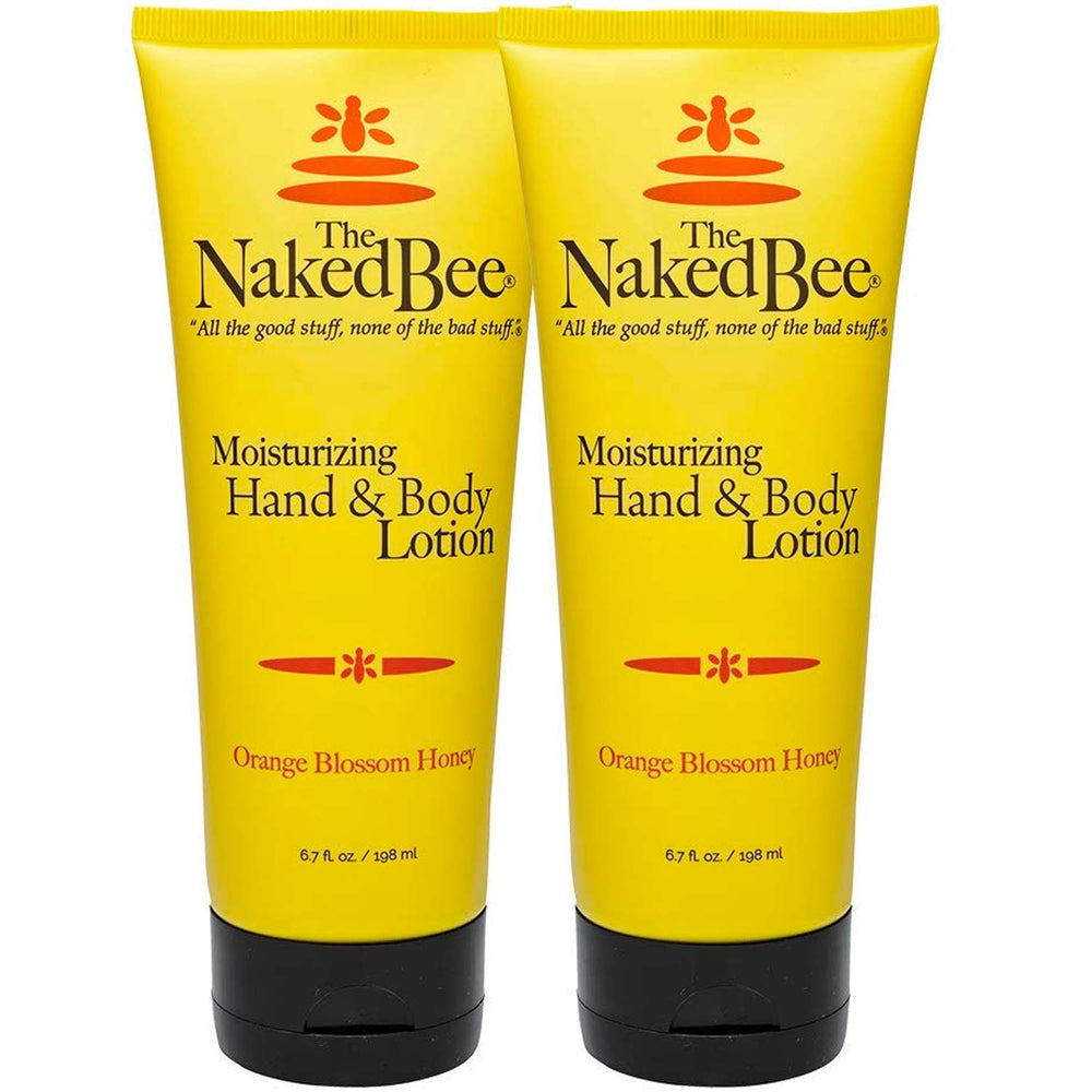 The Naked Bee Orange Blossom Honey hand and body lotion two-pack front view softens dry skin.