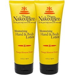 The Naked Bee Orange Blossom Honey hand and body lotion two-pack front view softens dry skin.