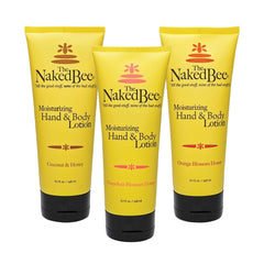 The Naked Bee orange-blossom honey hand lotion 3-pack front label for daily moisture.