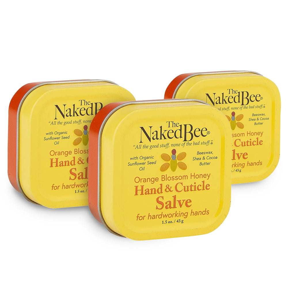 The Naked Bee Orange Blossom Honey Hand Salve tub closeup for soothing dry hands.