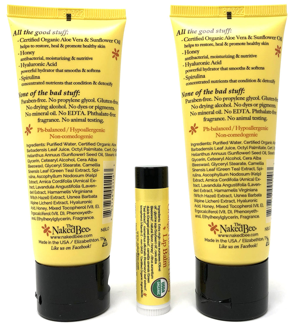 The Naked Bee orange blossom lip balm showcases smooth application and lip protection.
