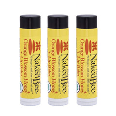 The Naked Bee Organic Orange Blossom Honey lip balm 3-pack - front view with soft, protective moisture.