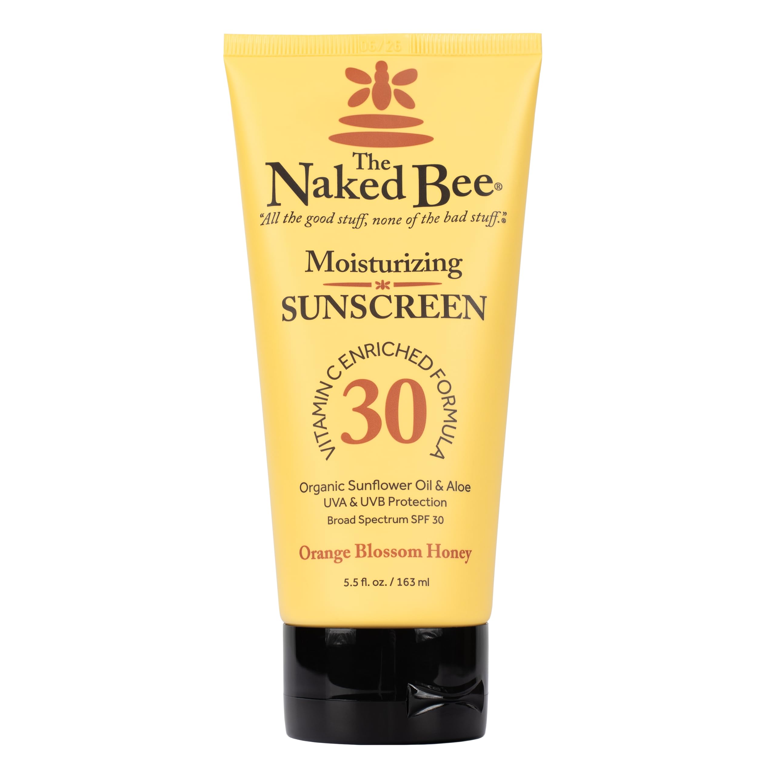 The Naked Bee Vitamin C sunscreen tube front, SPF 30 for daily sun protection.