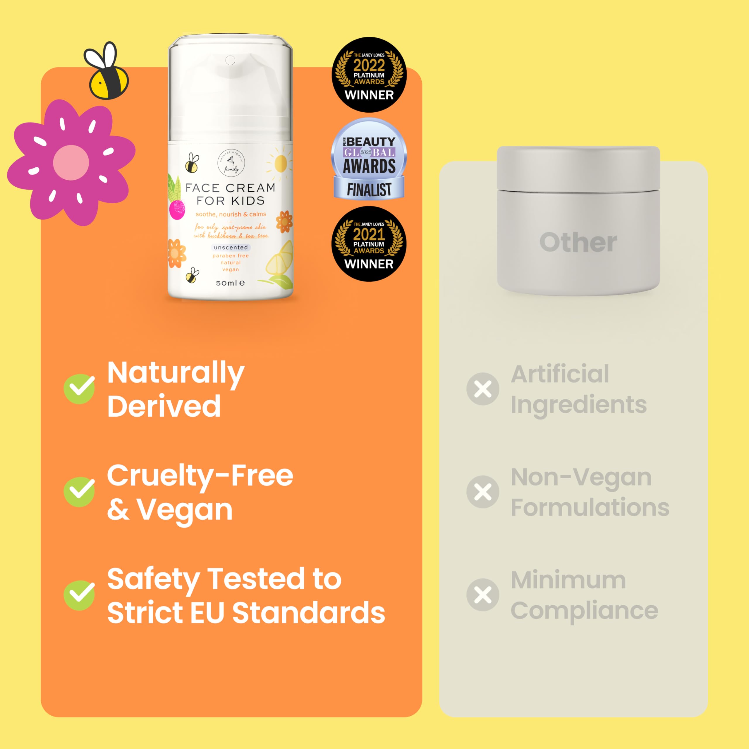 The Natural and Organic Family Fragrance-Free label emphasizes gentle care for sensitive and all skin types.