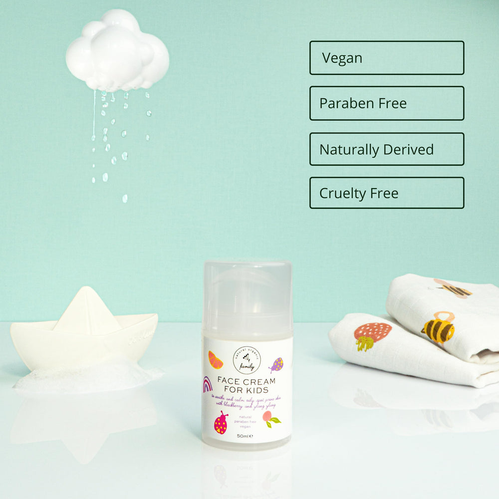 The Natural and Organic Family Gentle Face Cream kids application—gentle daily moisturizer for young skin.