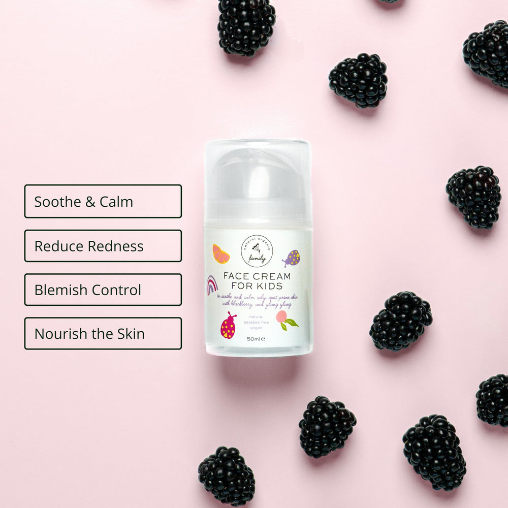 The Natural and Organic Family Gentle Face Cream kids application—gentle daily moisturizer for young skin.