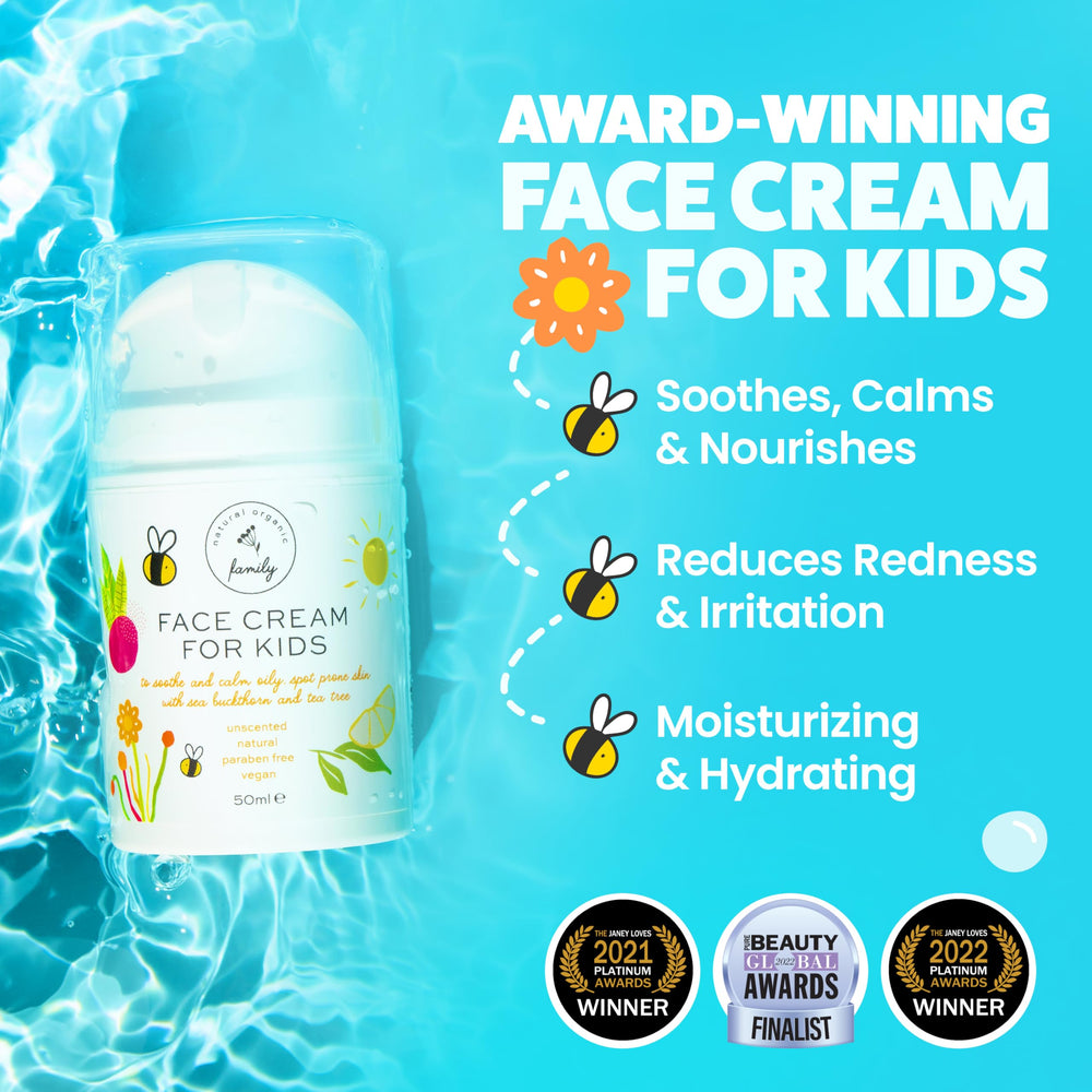 The Natural and Organic Family Kids Face Cream texture for application demonstrates smooth, balanced moisturization.