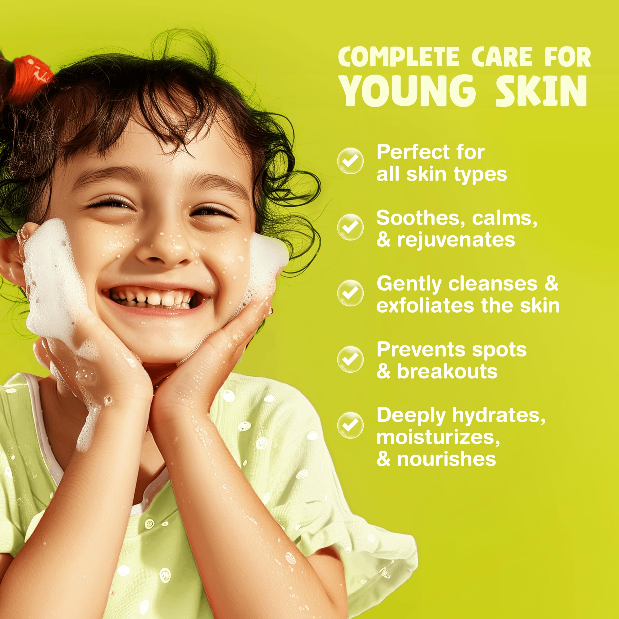 The Natural and Organic Family Kids Foaming Face Wash aloe-vera inset highlights soothing, hydrating relief.