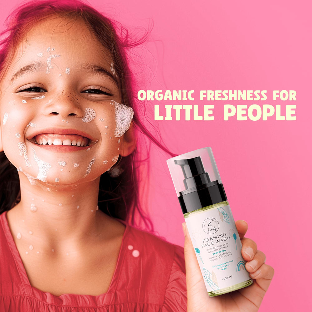The Natural and Organic Family eco-packaging supports sustainable, cruelty-free skincare for families.