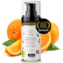 The Natural and Organic Family kids foaming face wash hero bottle delivers gentle cleansing for young skin
